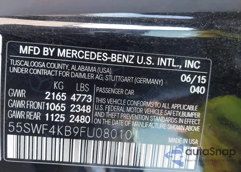 2015 Mercedes-Benz C 300 4Matic/Luxury 4Matic/Sport 4Matic from USA, damaged, VIN 55SWF4KB9FU080101